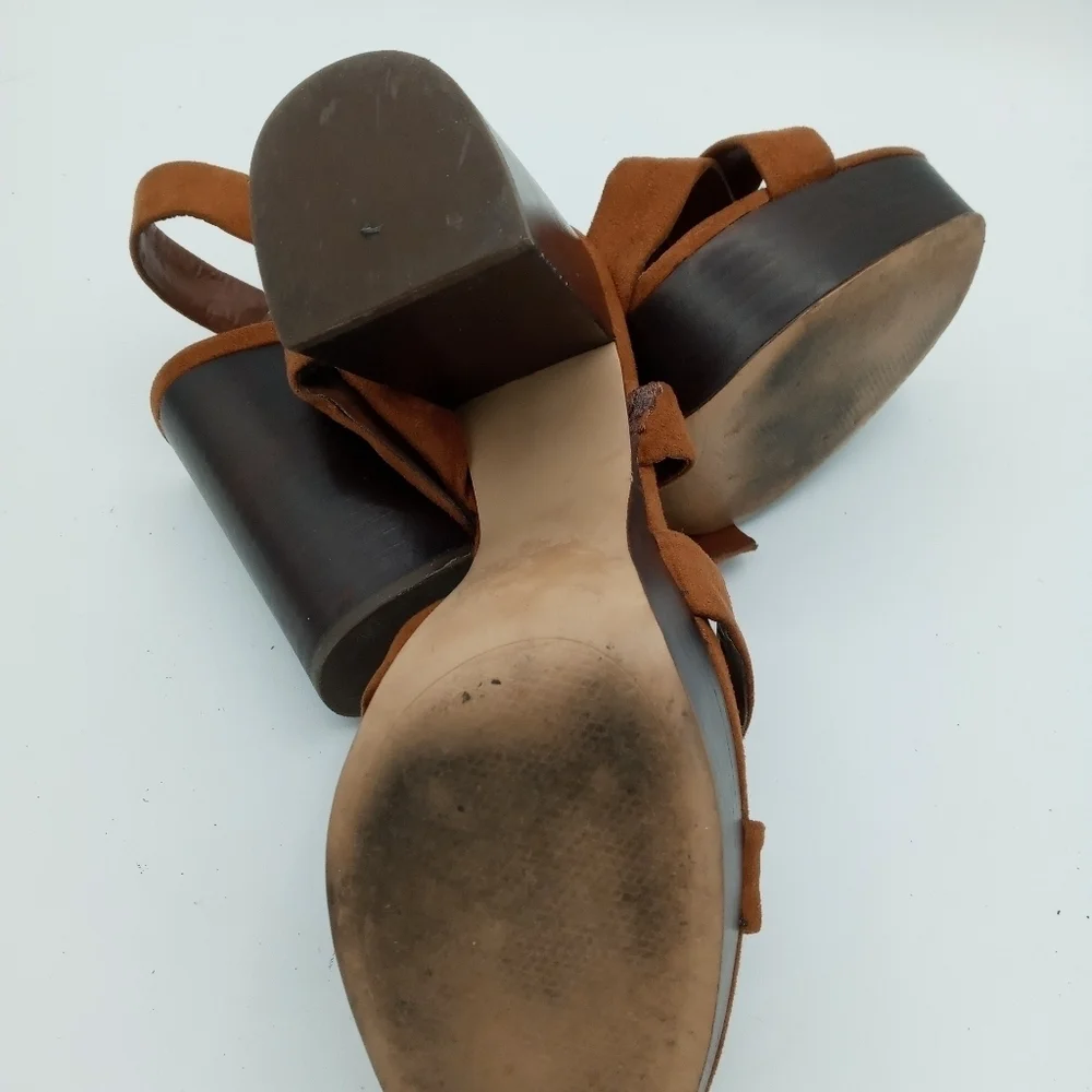 Zara Basic Collection Strappy Wood Platform Heels w/ Ankle Buckle Strap